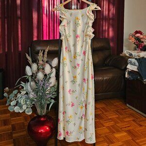 Ruffle Sleeve Satin Maxi Dress